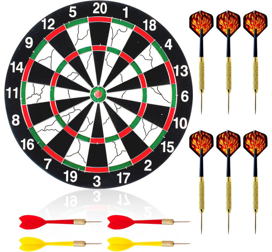 Набір дротиків DAWRIS з 10 сталевими дротиками, професійна сизалева мішень 30 см, кольорова (0156)