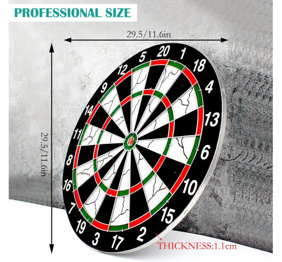 Набір дротиків DAWRIS з 10 сталевими дротиками, професійна сизалева мішень 30 см, кольорова (0156)