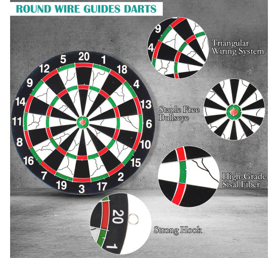 Набір дротиків DAWRIS з 10 сталевими дротиками, професійна сизалева мішень 30 см, кольорова (0156)