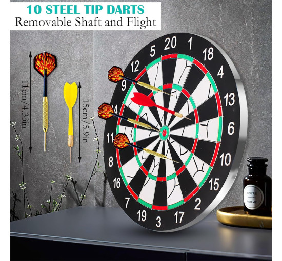 Набір дротиків DAWRIS з 10 сталевими дротиками, професійна сизалева мішень 30 см, кольорова (0156)