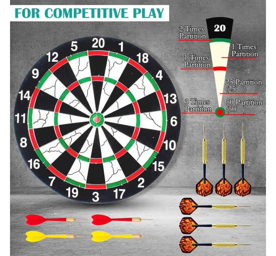 Набір дротиків DAWRIS з 10 сталевими дротиками, професійна сизалева мішень 30 см, кольорова (0156)