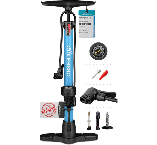 Потужний велосипедний насос CYCLEHERO, французький клапан, синій (0028)