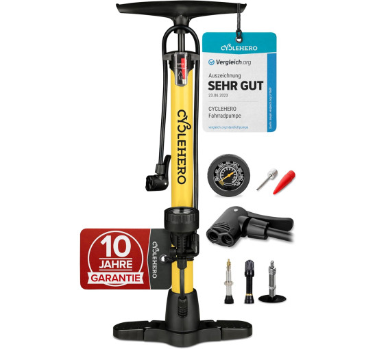 Потужний велосипедний насос CYCLEHERO, французький клапан, жовтий (0027)