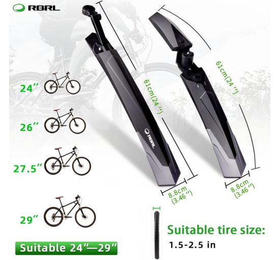 RBRL Комплект бризковиків RL-890 для велосипедних крил, 24-29 дюймів (5131)