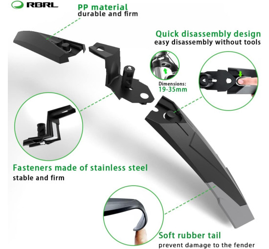 RBRL Комплект бризковиків RL-890 для велосипедних крил, 24-29 дюймів (5131)