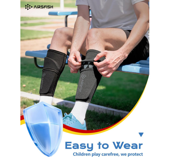 Щитки для гомілок AirsFish FOOT5 футбольні для дітей та дорослих, сертифіковані CE, рукави, з EVA-подушками, біло-золоті (2053)