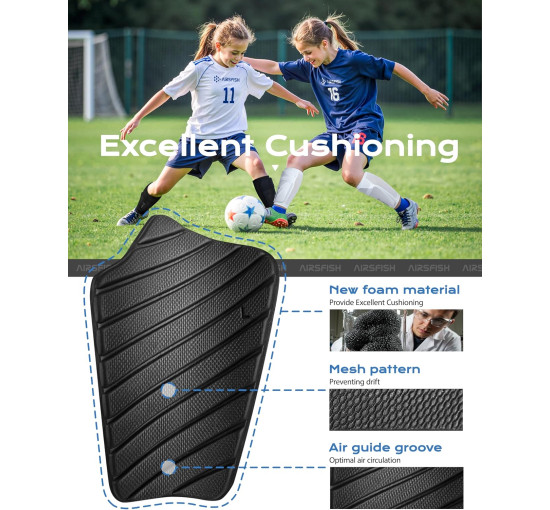 Щитки для гомілок AirsFish FOOT5 футбольні для дітей та дорослих, сертифіковані CE, рукави, з EVA-подушками, біло-золоті (2053)