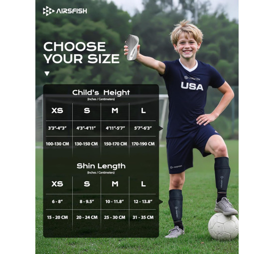 Щитки для гомілок AirsFish FOOT5 футбольні для дітей та дорослих, сертифіковані CE, рукави, з EVA-подушками, біло-золоті (2053)