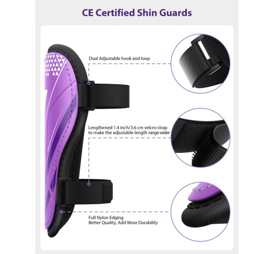 Щитки для гомілок футбольні AirsFish FOOT1, дитячі, юнацькі, сертифіковані CE, Airsfish, захисне спорядження для гомілок, фіолетовий (2049)