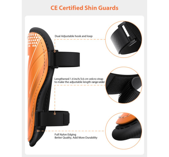 Щитки для гомілок футбольні AirsFish FOOT1, дитячі, юнацькі, сертифіковані CE, Airsfish, захисне спорядження для гомілок, помаранчовий (2050)