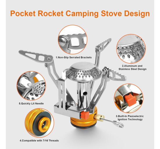 Складна кемпінгова газова плита ELEUTH з п'єзоелектричним запалюванням (4101)