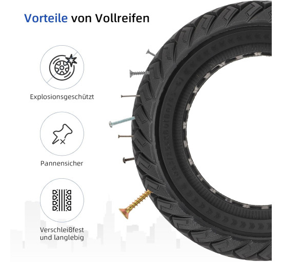 Ulip Шина для електросамоката 10x3/255x80(80/65-6) 10" змінна передня або задня фіксована шина, чорна (5125)