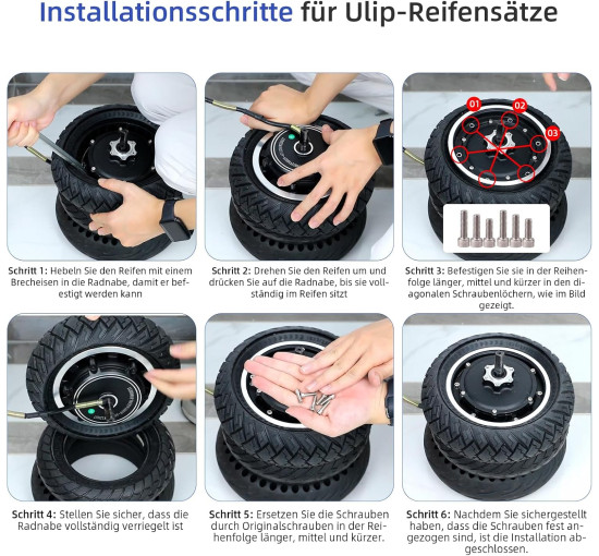 Ulip Шина для електросамоката 10x3/255x80(80/65-6) 10" змінна передня або задня фіксована шина, чорна (5125)