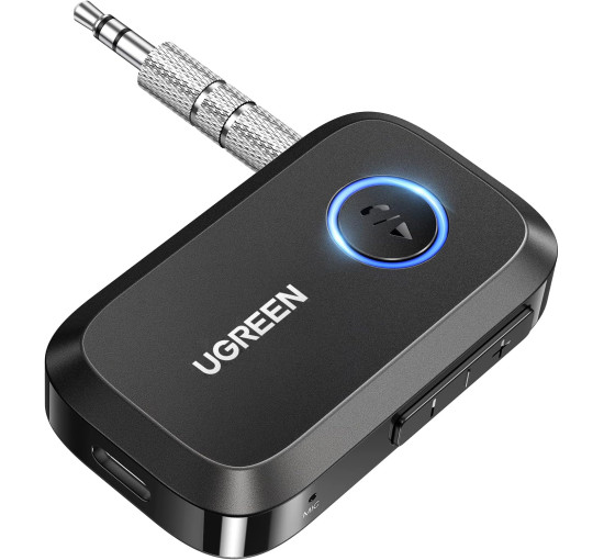 Адаптер Aux-Bluetooth 5.4 UGREEN CM596 з вбудованим мікрофоном, 15 годин відтворення, гучний зв'язок, чорний (0018)
