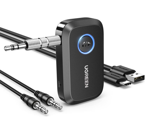 Адаптер Aux-Bluetooth 5.4 UGREEN CM596 з вбудованим мікрофоном, 15 годин відтворення, гучний зв'язок, чорний (0018)