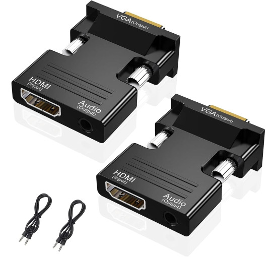 Адаптер VIEVRE HDMI-VGA з 3,5-мм штекером для ПК, ноутбука, VGA-монітора, PS4/3 Xbox, HDTV та інших пристроїв, чорний (0151)