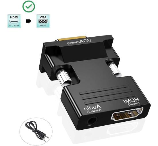 Адаптер VIEVRE HDMI-VGA з 3,5-мм штекером для ПК, ноутбука, VGA-монітора, PS4/3 Xbox, HDTV та інших пристроїв, чорний (0151)