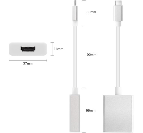 Адаптер YACSEJAO USB C на HDMI 4K, білий (4127)