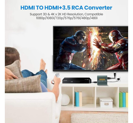 Аналоговий аудіоадаптер Hdiwousp HDMI-HDMI 3,5 мм AUX L/R Stereo (3175)