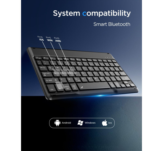 Бездротова Bluetooth-клавіатура EasyAcc ‎K02, сумісна з планшетами Windows/Android/iOS, чорна (3039)