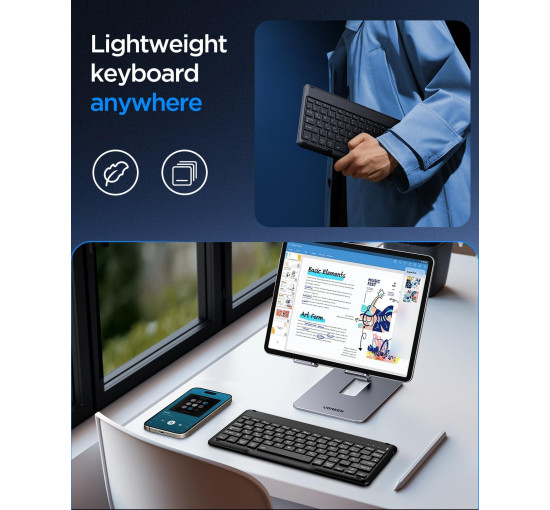 Бездротова Bluetooth-клавіатура EasyAcc ‎K02, сумісна з планшетами Windows/Android/iOS, чорна (3039)