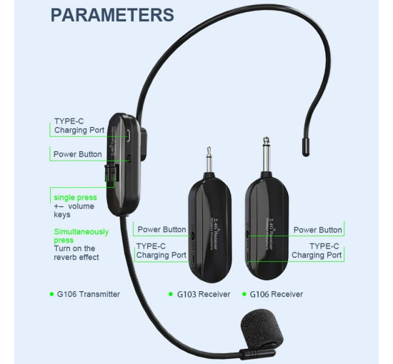 Беспроводные наушники-микрофоны VOVIGGOL G103 / беспроводная микрофонная система 2.4G и ручной микрофон 2 в 1 (2065)