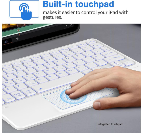 Бездротова клавіатура CACOE K08BT 10 дюймів із QWERTY-розкладкою та сенсорною панеллю, біла (2165)