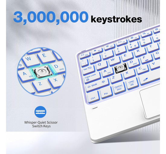 Бездротова клавіатура CACOE K08BT 10 дюймів із QWERTY-розкладкою та сенсорною панеллю, біла (2165)