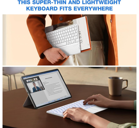 Бездротова клавіатура CACOE K08BT 10 дюймів із QWERTY-розкладкою та сенсорною панеллю, біла (2165)