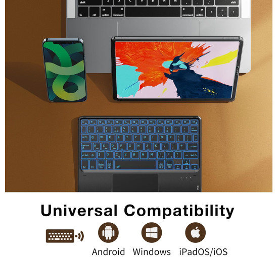 Бездротова клавіатура CACOE K08BT для iPad/Samsung/Lenovo/Windows/iPad Pro/iPad mini, чорний (2167)