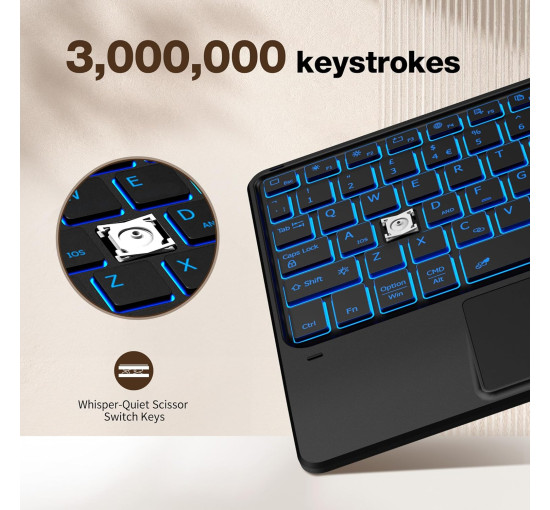 Бездротова клавіатура CACOE K08BT для iPad/Samsung/Lenovo/Windows/iPad Pro/iPad mini, чорний (2167)