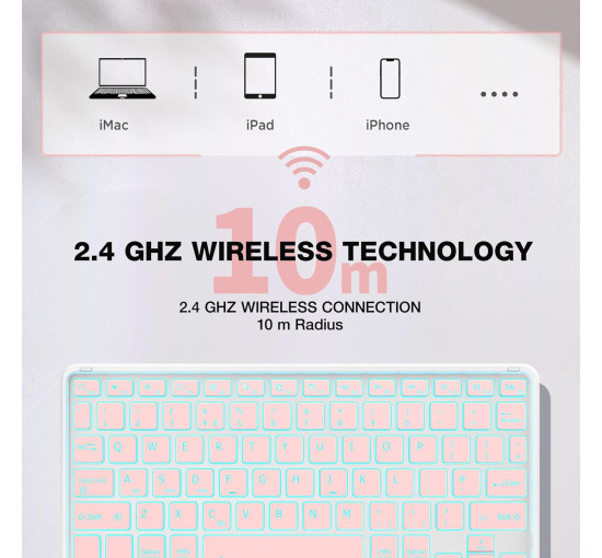 Бездротова клавіатура CACOE K08BT для iPad/Samsung/Lenovo/Windows/iPad Pro/iPad mini, рожевий (2166)