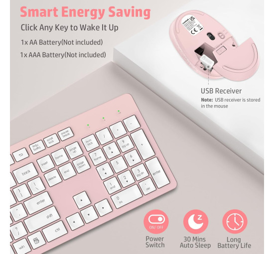 Бездротова клавіатура та миша LeadsaiL K786-PINK, рожевий (4175)