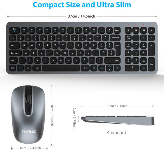 Бездротова клавіатура та миша LeadsaiL KF02UK-GREY, сірий (4184)
