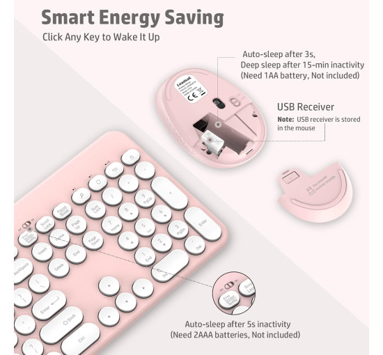 Бездротова клавіатура та миша LeadsaiL LX-008 з тримачем для телефону та планшета, 2,4 ГГц, рожевий (4168)