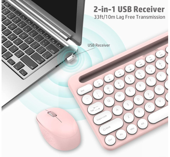 Бездротова клавіатура та миша LeadsaiL LX-008 з тримачем для телефону та планшета, 2,4 ГГц, рожевий (4168)