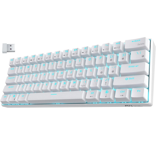 Бездротова, компактна ігрова клавіатура RK ROYAL KLUDGE RK61 з потрійним режимом, біла (4108)
