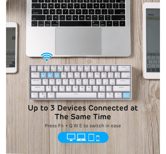 Бездротова, компактна ігрова клавіатура RK ROYAL KLUDGE RK61 з потрійним режимом, біла (4108)