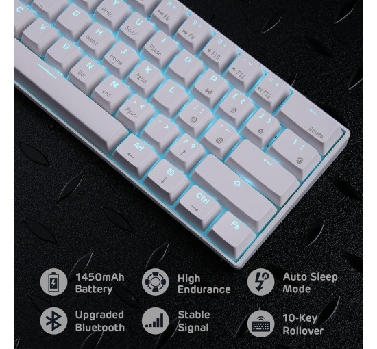 Бездротова, компактна ігрова клавіатура RK ROYAL KLUDGE RK61 з потрійним режимом, біла (4108)