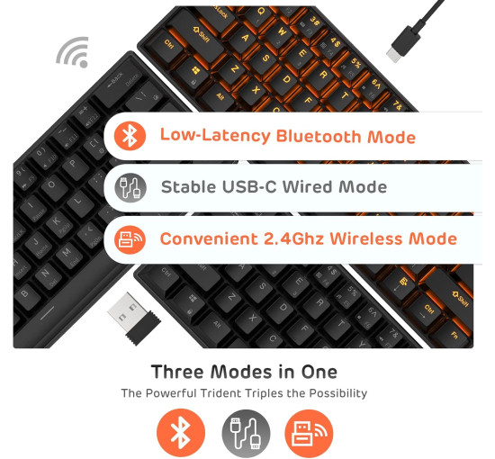 Бездротова механічна клавіатура RK ROYAL KLUDGE RK61 з потрійним режимом, чорна (4106)