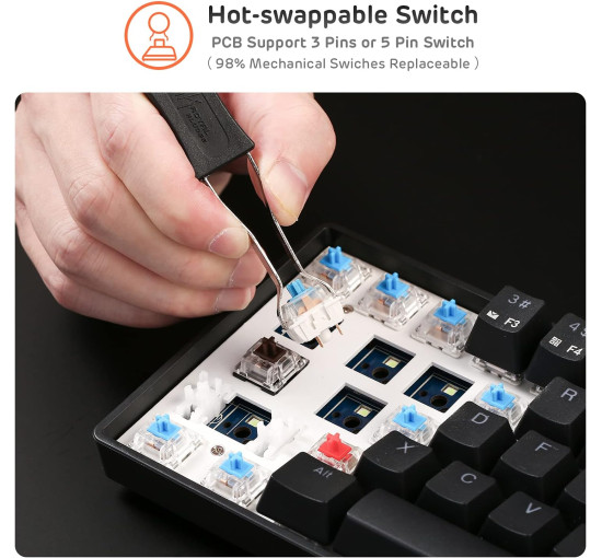 Бездротова механічна клавіатура RK ROYAL KLUDGE RK61 з потрійним режимом, чорна (4106)