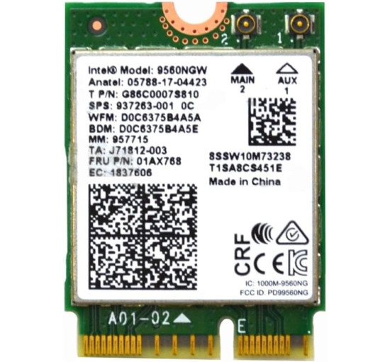Бездротова мережна карта Intel 9560NGW Wireless-AC 9560 802.11AC WLAN PCI-Express Bluetooth 5.1 WiFi G86C0007S810 (2018)