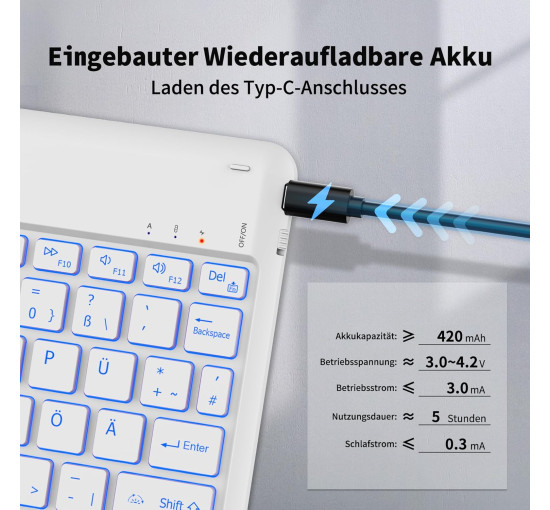 Bluetooth-клавіатура EasyAcc ‎K02, сумісна з iPad Air/iPad Pro/iPad, яскраво-біла (3040)