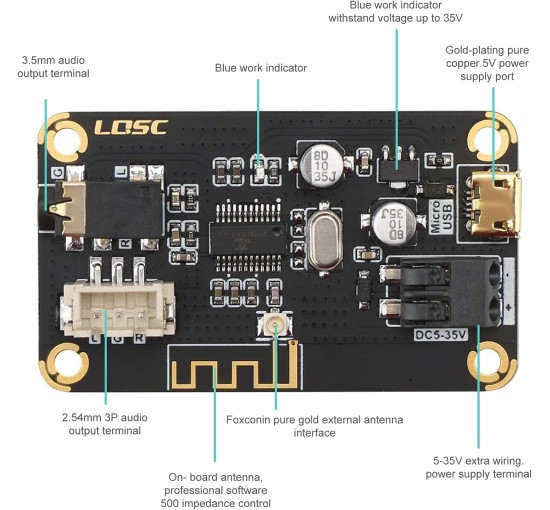 Bluetooth-приймач RUIZHI Модуль плати DC 5V-35V Декодер Аудіо Стерео, Чіп для DIY Навушники (0184)