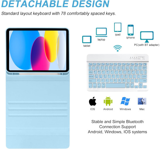 Чохол Besky з клавіатурою для iPad, з тримачем для олівців, синій (2121)