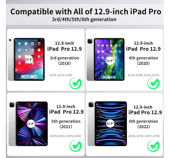 Чохол EasyAcc 01PGIPP13UN, сумісний з iPad Pro 12,9 дюймів 6-го/5-го/4-го/3-го покоління, з ТПУ та підставкою - синій (2040)