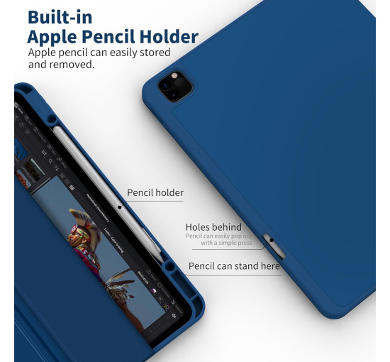 Чохол EasyAcc 01PGIPP13UN, сумісний з iPad Pro 12,9 дюймів 6-го/5-го/4-го/3-го покоління, з ТПУ та підставкою - синій (2040)