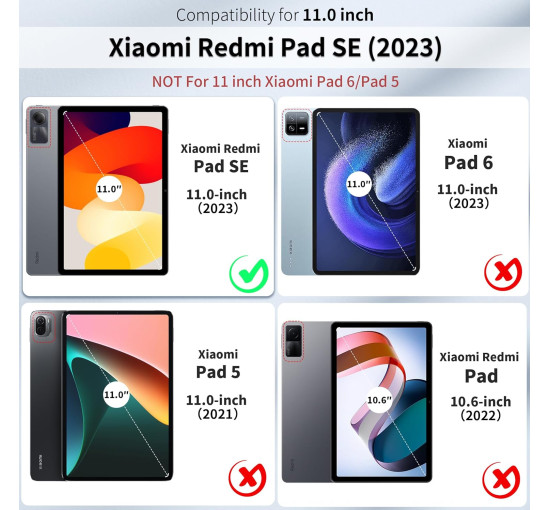 Чохол EasyAcc 01XMRMPADSE, сумісний з планшетом Xiaomi Redmi Pad SE 2023 11 дюймів, захисний чохол із тонкою підставкою, чорний (2054)
