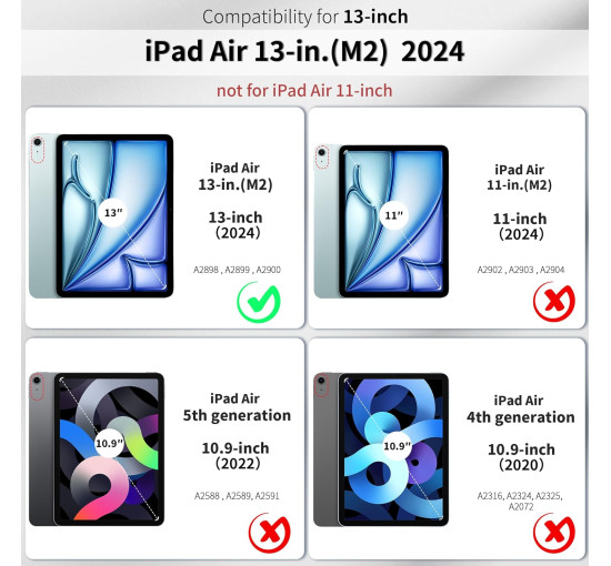 Чохол EasyAcc для iPad Air 13 дюймів M3 2025 / M2 2024, ультратонкий легкий напівпрозорий матовий тильний екран - чорний (2058)