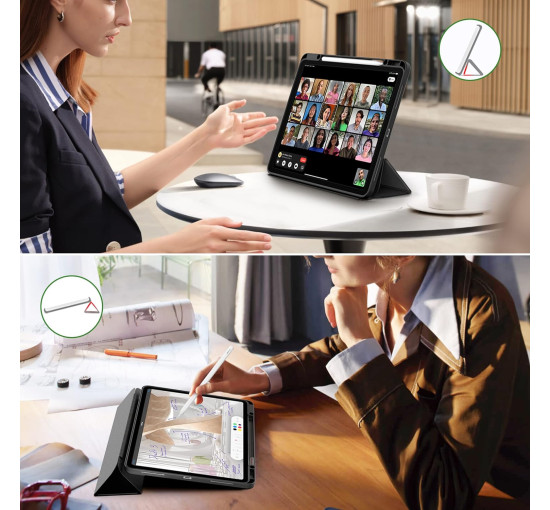 Чохол EasyAcc PGIPP13UN, сумісний з iPad Pro 12,9 дюймів 6-го/5-го/4-го/3-го покоління, з ТПУ та підставкою - чорний (2039)